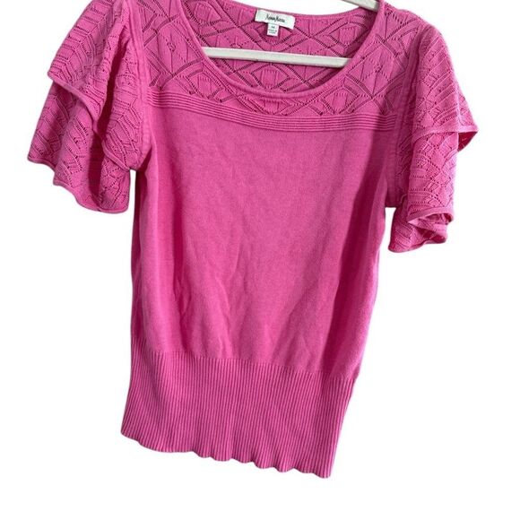 Neiman Marcus Pink Ruffled Flutter Sleeve Blouse - Picture 8 of 9